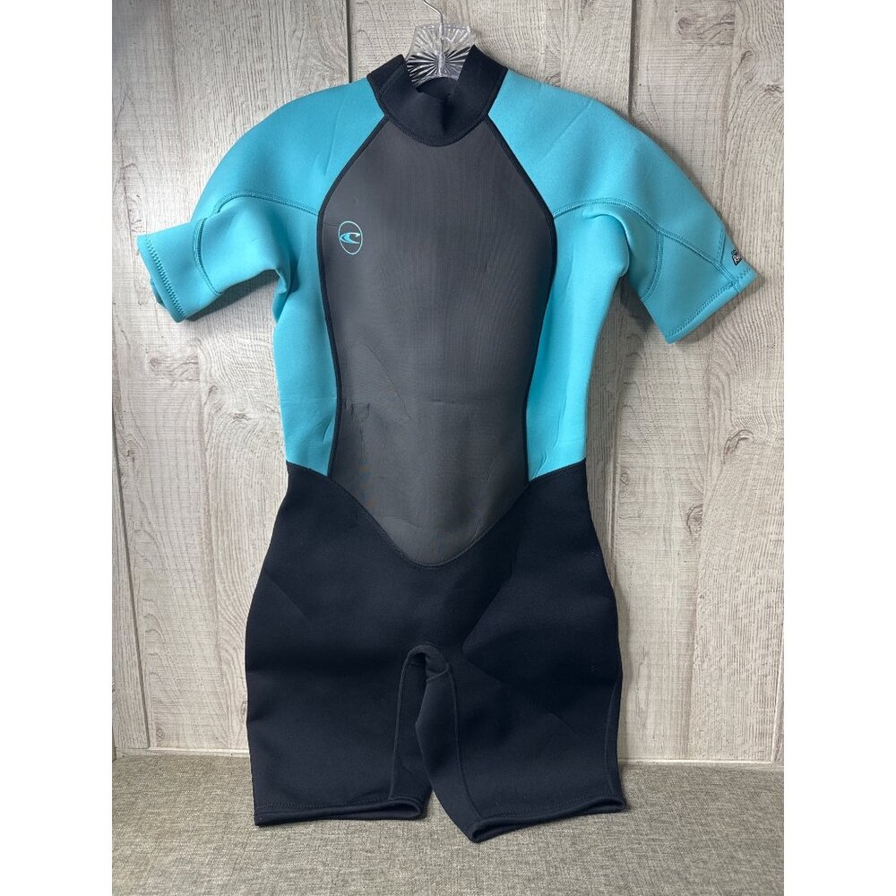 ONeill Reactor 2mm Short Sleeve Women Wetsuit Sz 14 Black Blue Neoprene Stretch